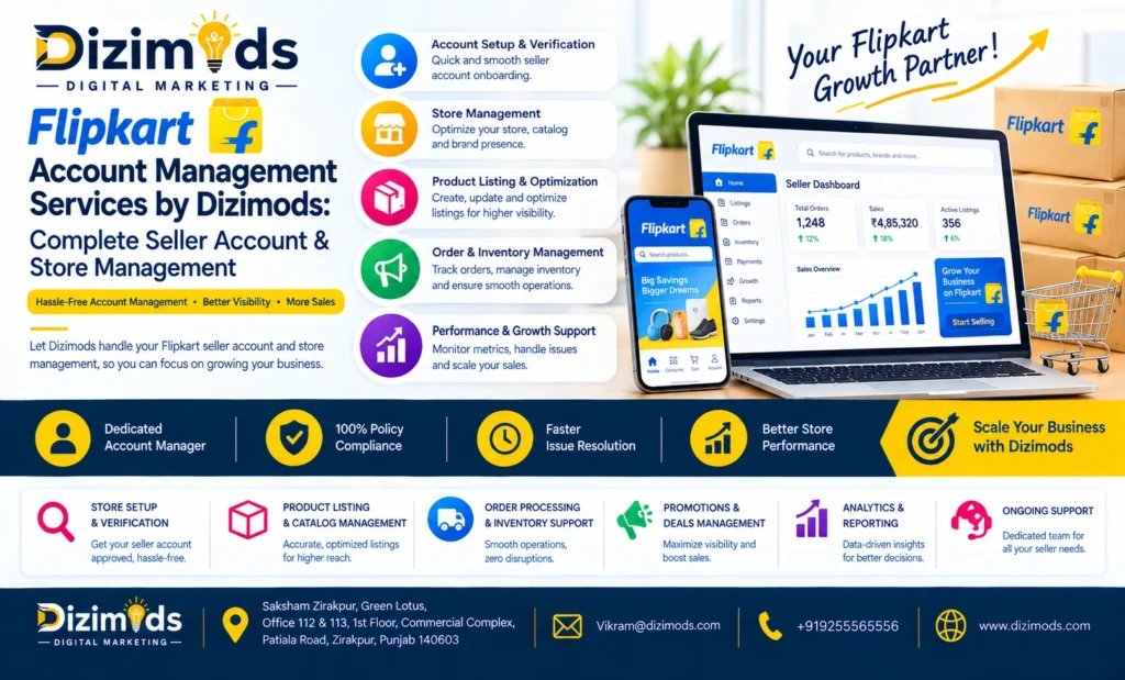 Flipkart Account Management Services by Dizimods Complete Seller Account & Store Management